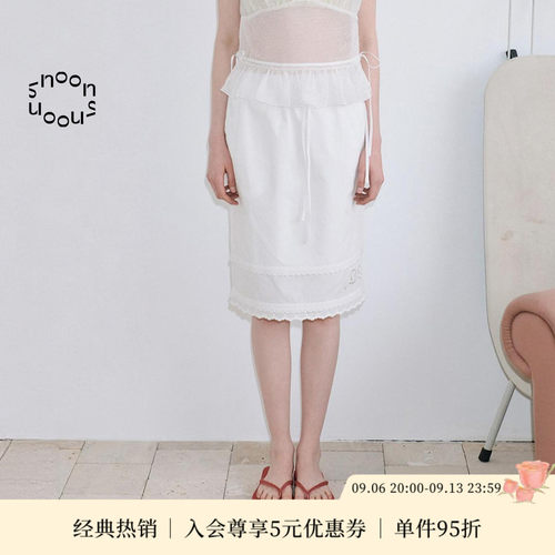 SNOON蝴蝶结刺绣蕾丝边中裙