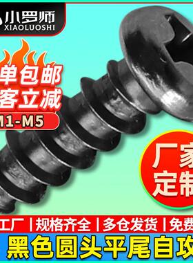 定制PB螺丝黑色圆头平尾自攻螺丝盘头十字平尾自功螺钉M1/M2/M3