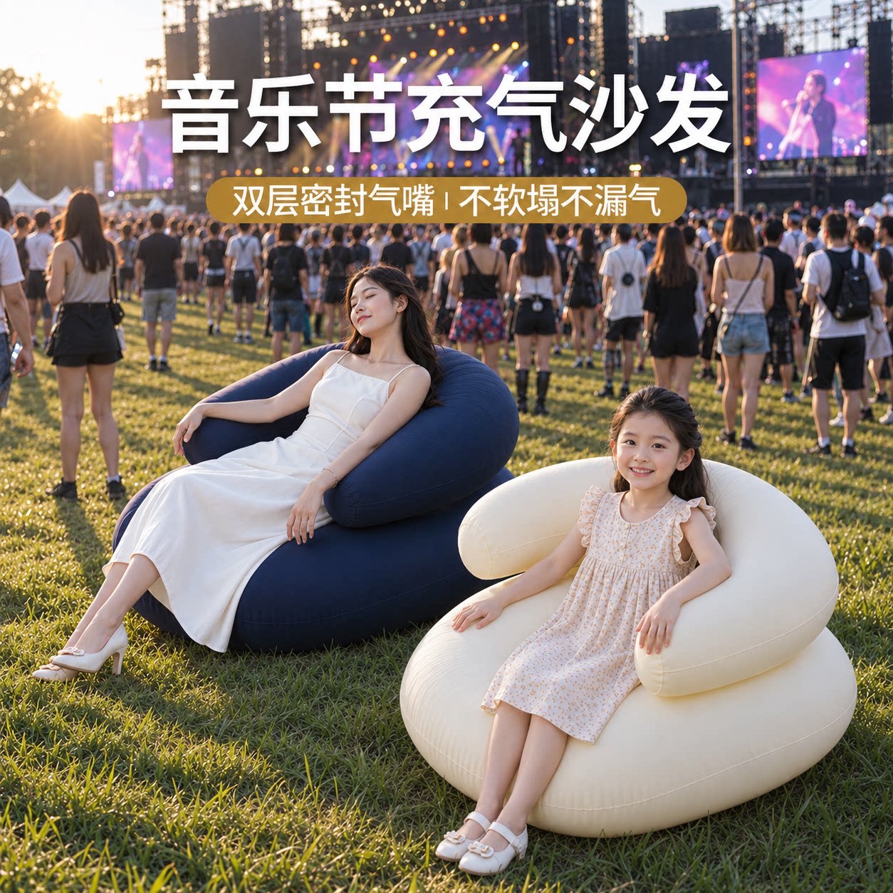 音乐节充气沙发一键自动充气图片