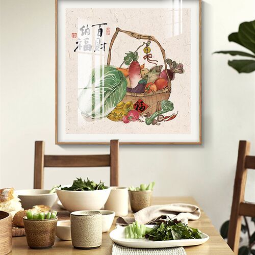 百财图白菜餐厅装饰画好寓意吉祥壁面玄关水果丰收图五谷丰登挂画