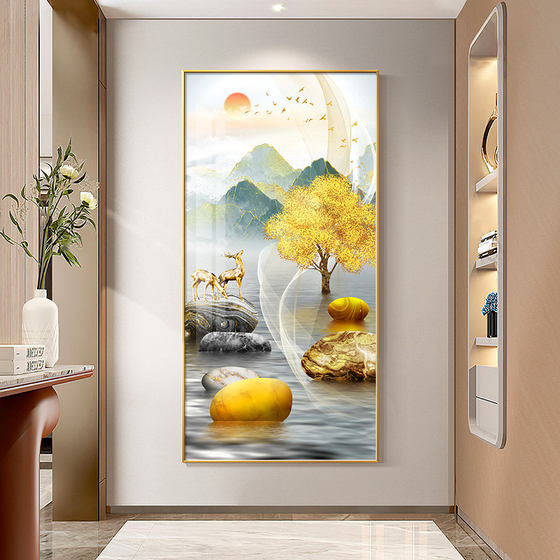 旭日东升山水画新中式山石画进门入户挂画日出东方玄关壁画装饰画