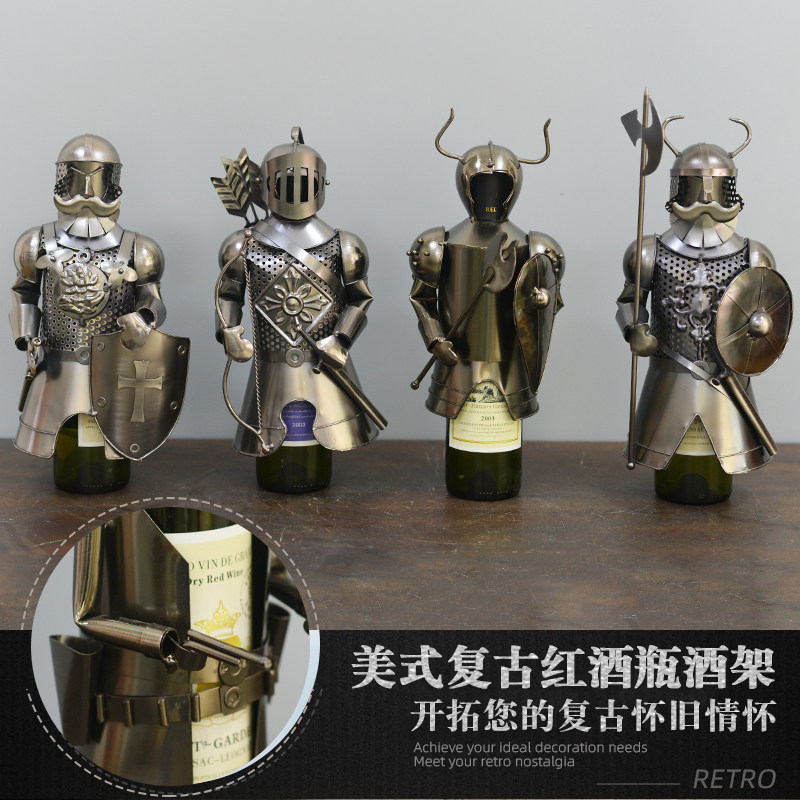 创意盔甲红酒架客厅酒吧餐厅网红人物动物造型葡萄酒瓶装饰品摆件图片