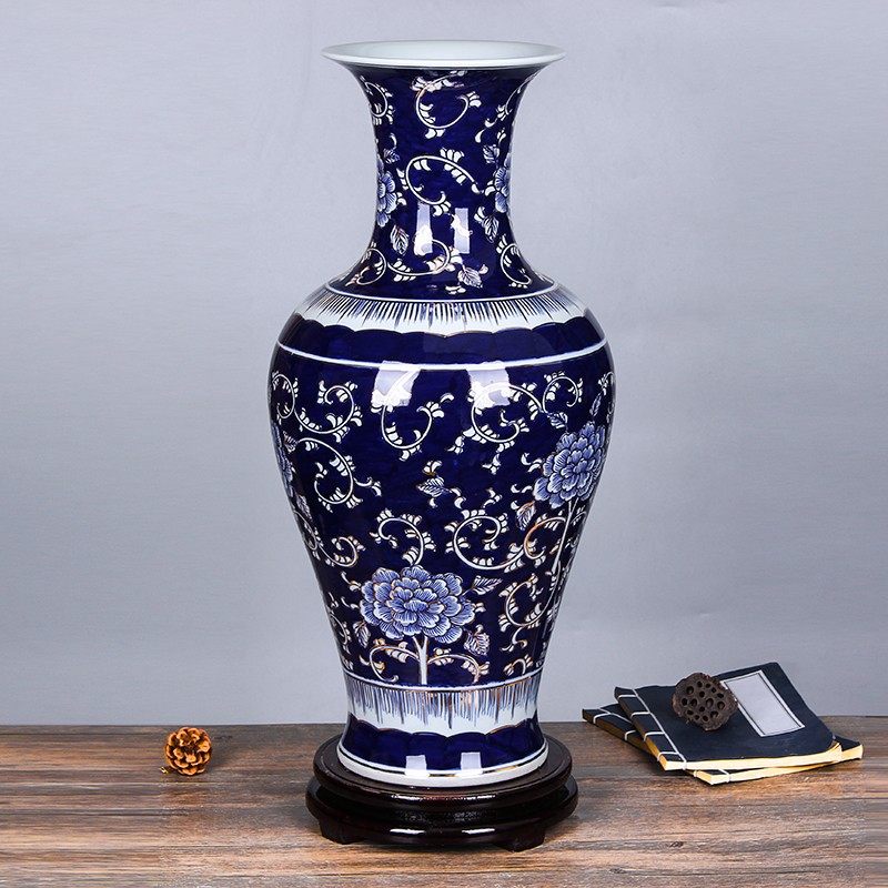 景德镇欧式客厅电视柜小号手工描金陶瓷器花瓶仿古装饰品插花摆件