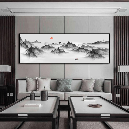 新中式墙壁挂画客厅装饰画茶室背景墙房间壁画卧室床头墙面山水画