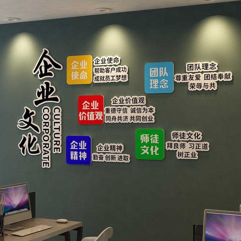 公司企业文化墙定制办公室背景墙面装饰标语学校班级环境布置标语
