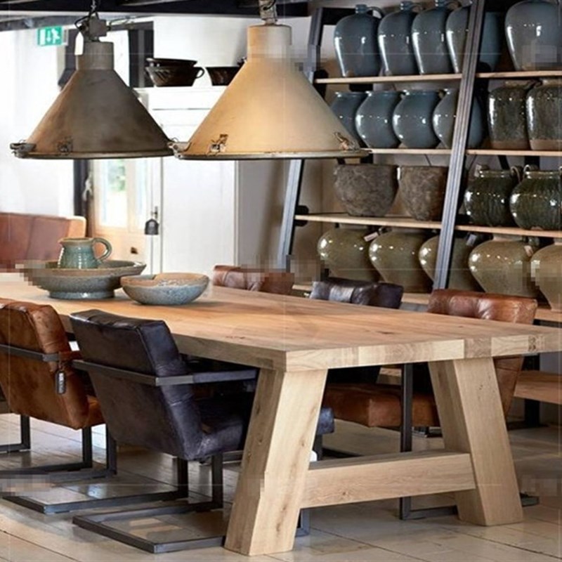 做旧原木餐桌椅美式乡村复古实木办公桌会议桌简约电脑桌书桌长桌