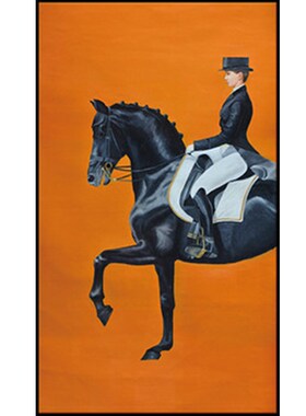 美式装饰画橙色骑士玄关挂画轻奢客厅背景墙黑马走廊爱马大幅壁画