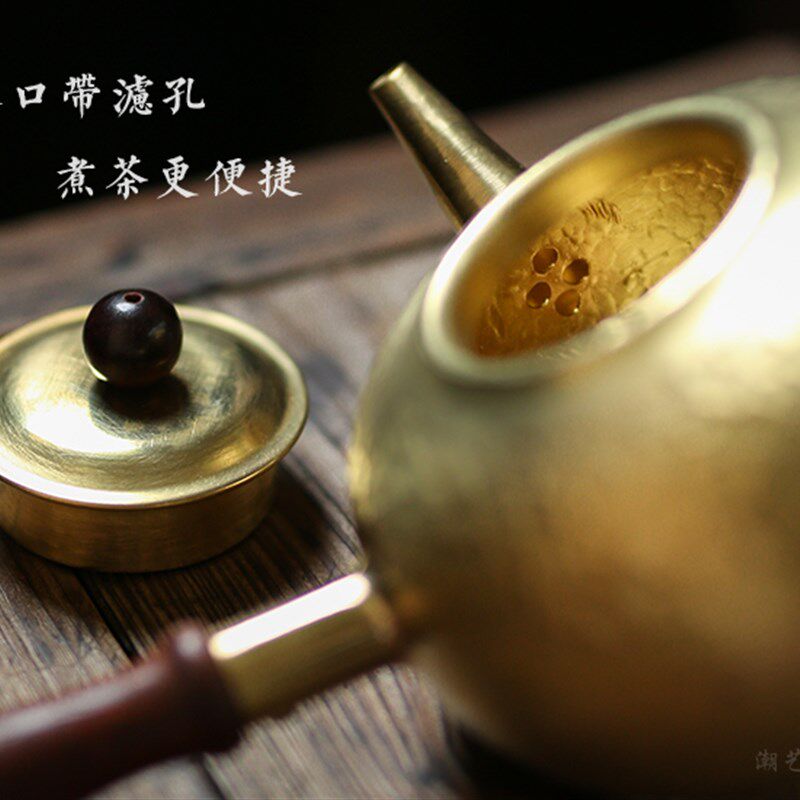 纯铜手工锤纹侧把铜壶 紫铜壶 煮水壶煮茶壶炭炉电陶炉 工夫茶具