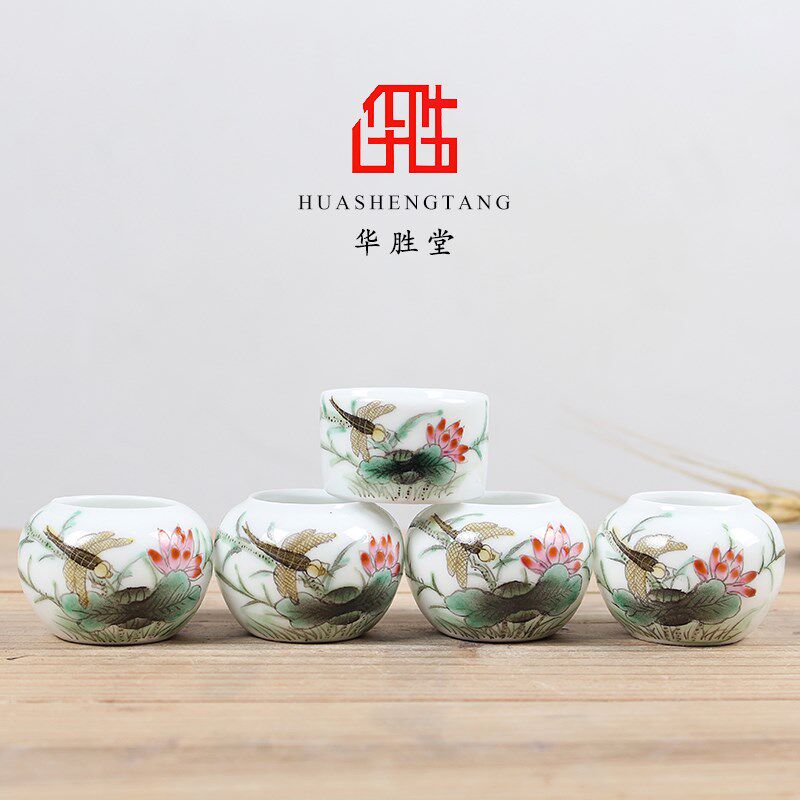 华胜堂 景德镇手绘花鸟鱼虫红子罐鸟食罐鸟具小鸟杯水罐 鸟笼配件