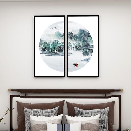 新中式禅意背景墙装饰画中国风书房挂画玄关沙发墙画茶室水墨壁画