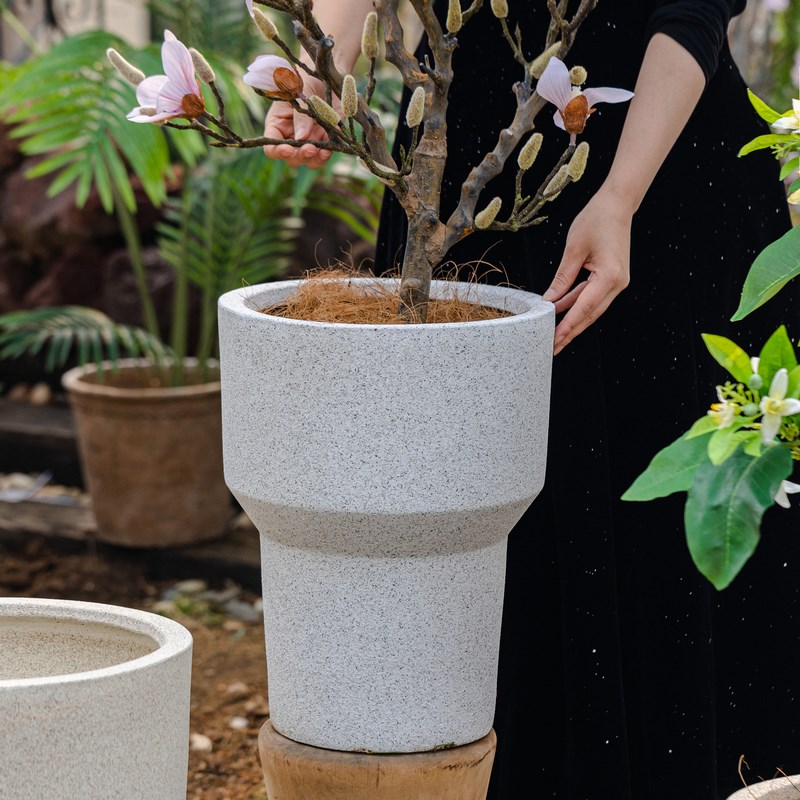 高脚花盆大号客厅落地镁泥花盆北欧简约风非陶瓷特大号种树大花盆