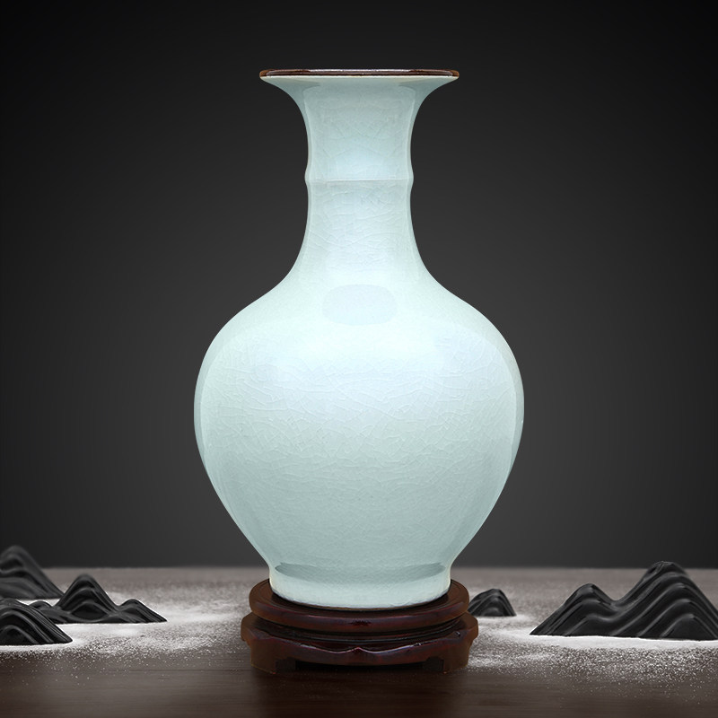 景德镇陶瓷器仿古天青裂纹花瓶摆件客厅插花器工艺品干花装饰瓶