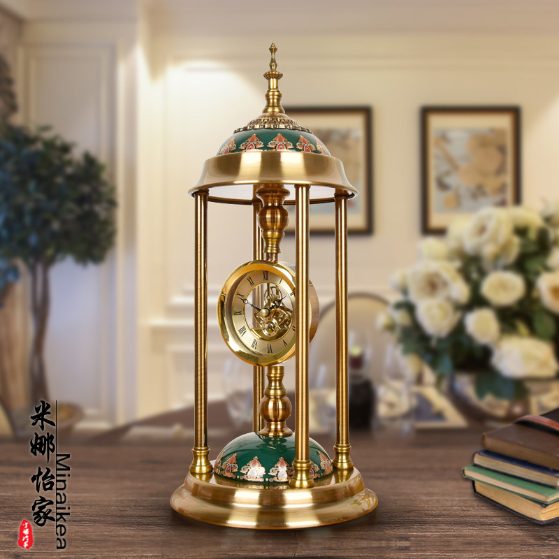 欧式复古奢华金属座钟美式创意台式书桌摆件个性艺术田园石英钟表