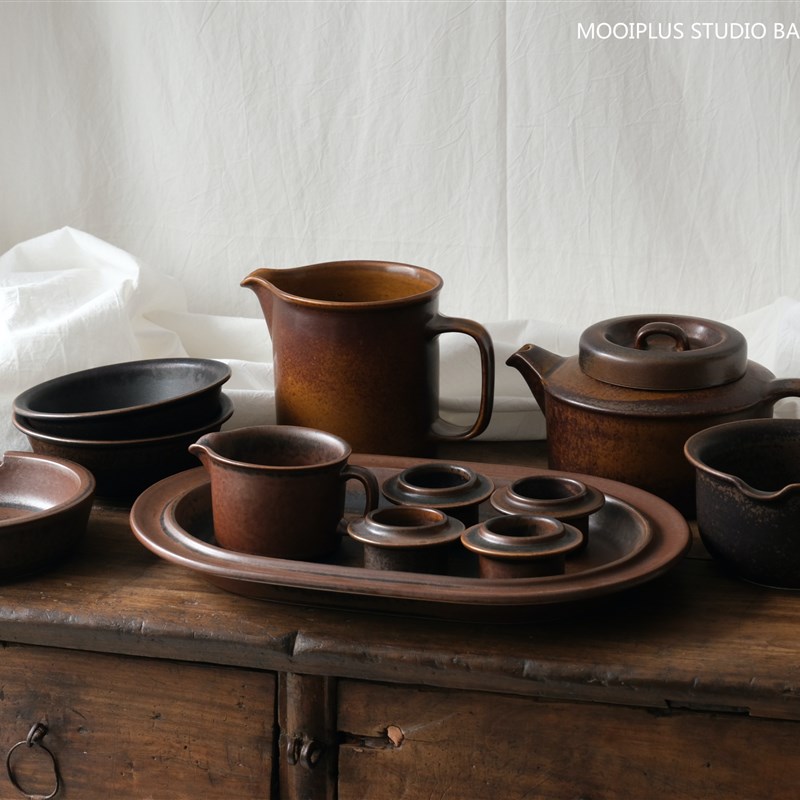 mooi+vintage/芬兰Arabia Ruska秋色中古餐具碗盘奶壶茶壶烟灰缸
