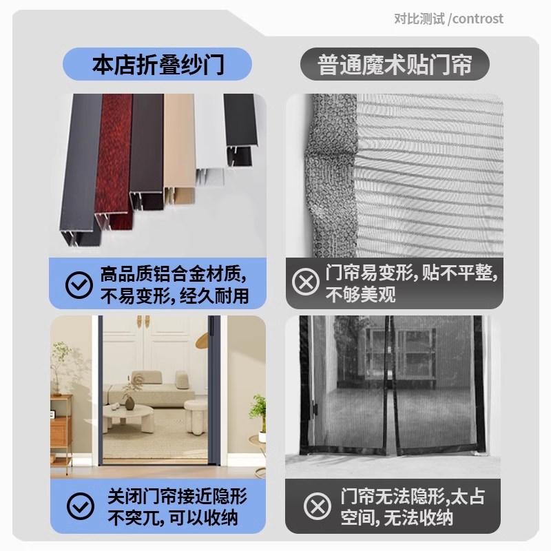 折叠纱门伸缩推拉式铝合金隐形平移纱门家用金刚网防蚊门帘隔断帘图片