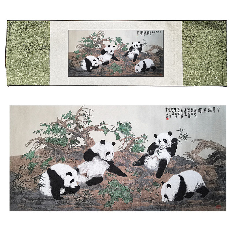 新中式客厅墙装饰画蜀锦丝绸卷轴挂画中国特色礼品送老外伴手礼物
