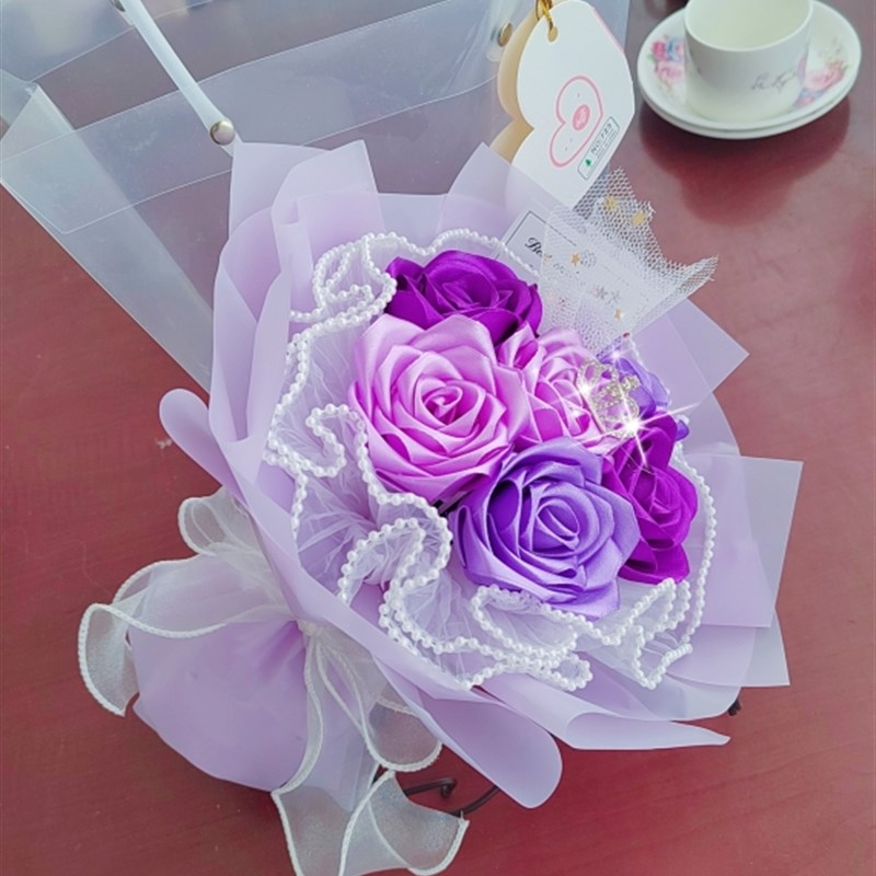 丝带玫瑰花布花手工成品花碎冰蓝玫瑰花圣诞节儿童节毕业礼品花束图片