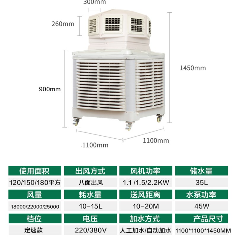 帝世朗工业冷风机八面出风移动水空调厂房用设备降温移动2.2kw