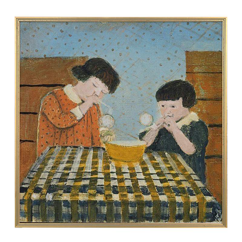 泛黄的童年怀旧客厅油画装饰画温馨饭厅挂画纯手工趣味人物画