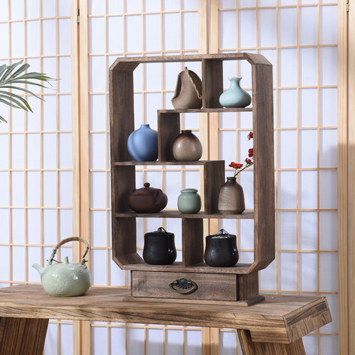 实木博古架摆件茶叶架多宝阁紫砂茶壶茶具架置物架展示架抽屉茶棚