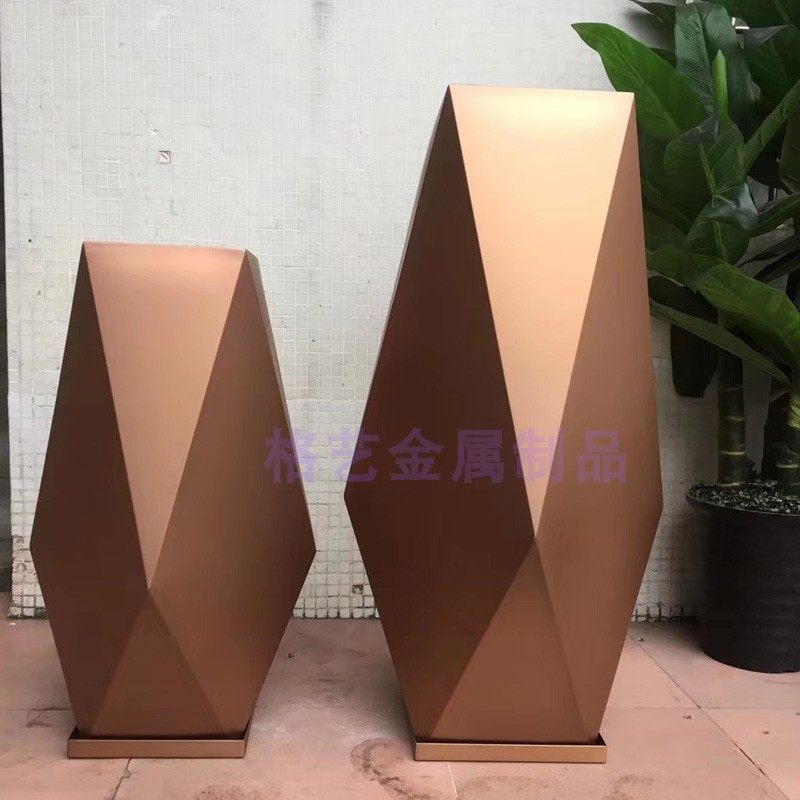 不锈钢花瓶 几何金属花钵 创意新款花器 落地花盆 拉丝玫瑰金