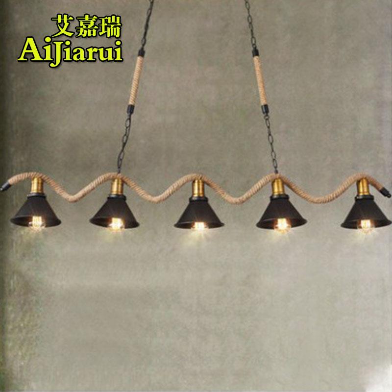 loft工业风复古餐厅酒吧台吊灯创意美式咖啡厅网咖铁艺麻绳吊灯