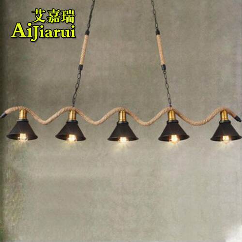 loft工业风复古餐厅酒吧台吊灯创意美式咖啡厅网咖铁艺麻绳吊灯
