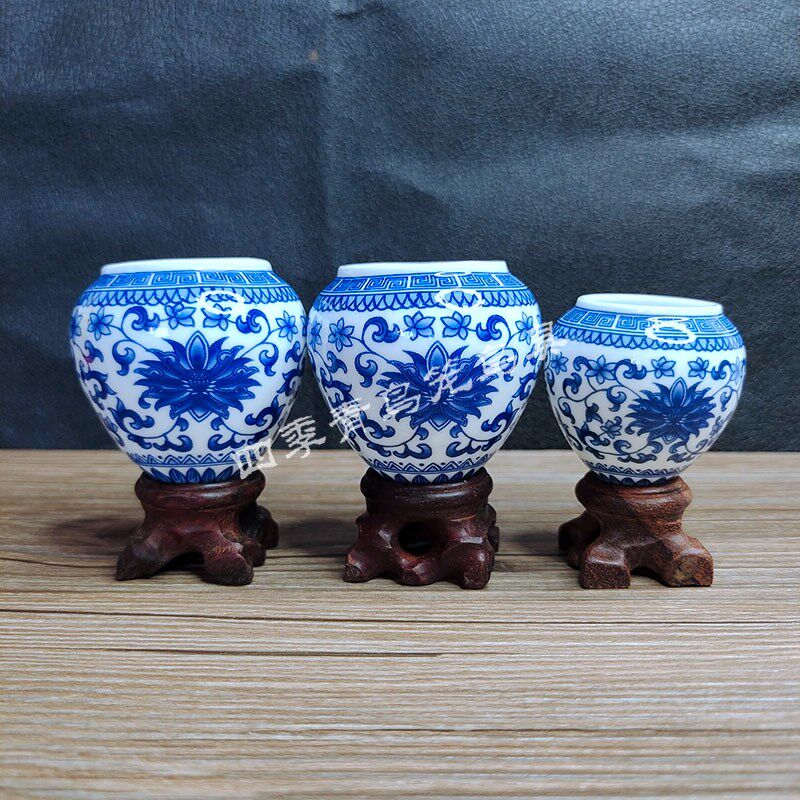 景德镇青花瓷缠枝莲画眉鸟食罐鸟杯鸟缸中号广笼杯竹子杯把鸟用品图片