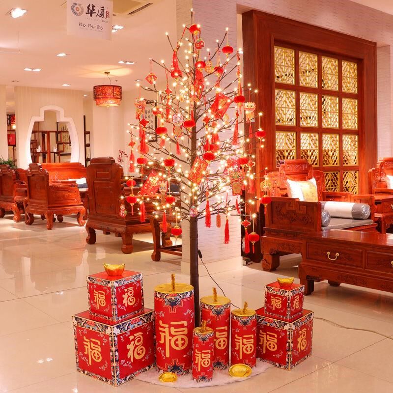 2024龙年新年装饰挂件过年场景布置圣诞树灯套餐摆件酒店商场美陈