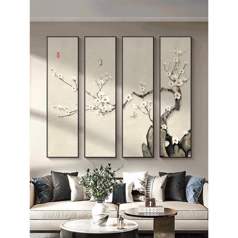 网红中新中式古风客厅沙发背景墙挂装饰画四联大气茶室办公室画堂