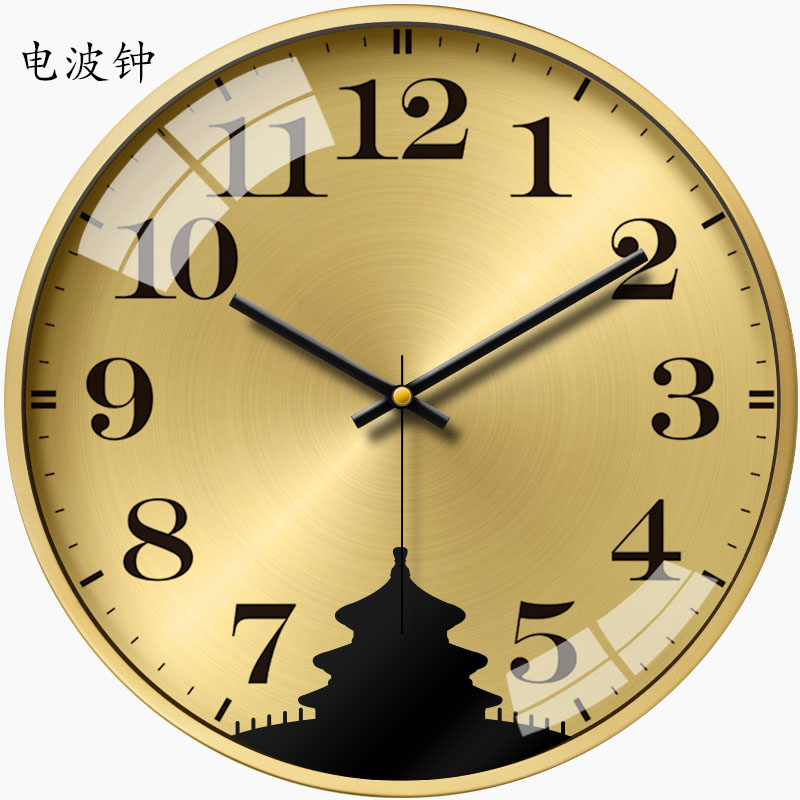 酒店挂墙轻奢风背景墙宾馆大堂前台金色挂钟世界大厅时钟石英钟表