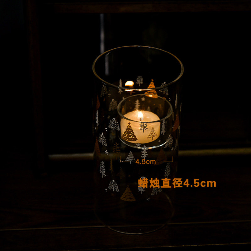 圣诞节大号玻璃烛台烛光晚餐装饰摆件创意圣诞氛围灯烛台蜡烛台