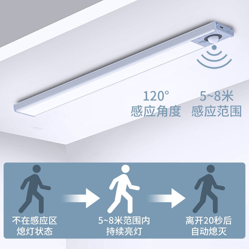 led人体感应灯充电式三色变光灯带 酒柜橱柜衣柜灯条超薄遥控夜灯