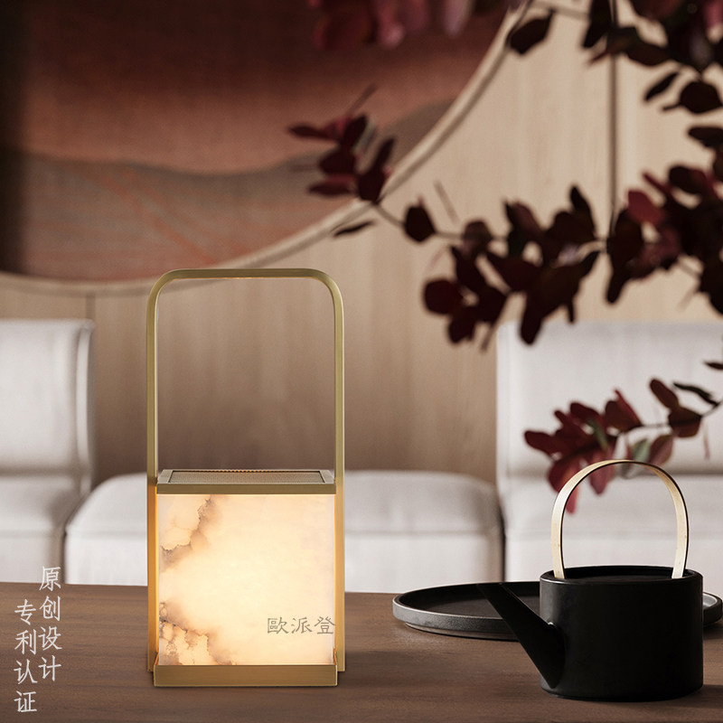 中古新中式台灯天然云石护眼卧室床头客厅装饰书房茶室酒店侘寂风