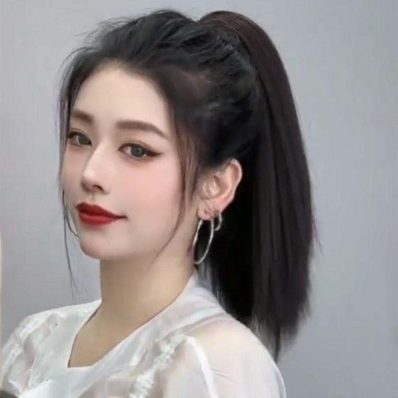 网红假发马尾夏季假发直发绑带假发夹假发网红直发清爽女神发型