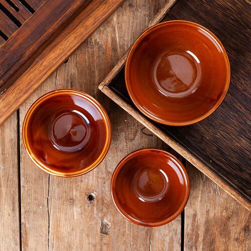 陶瓷饭碗复古风斗笠碗商用粗陶米饭土陶小碗中式酒碗4.5寸斗碗