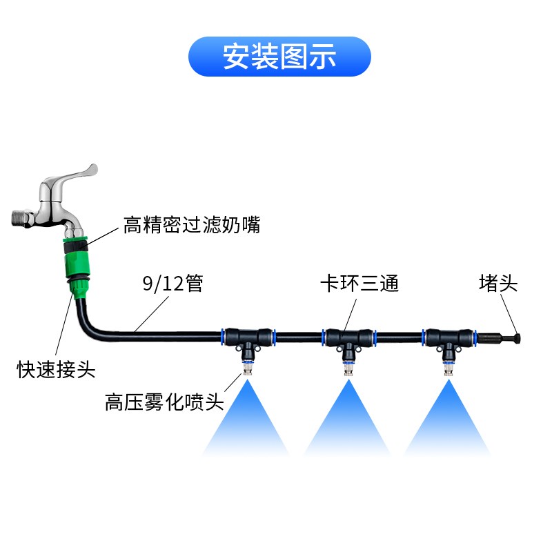 休闲餐饮娱乐场所雾化加湿冷雾降温喷水除尘喷淋神器喷头喷雾系统