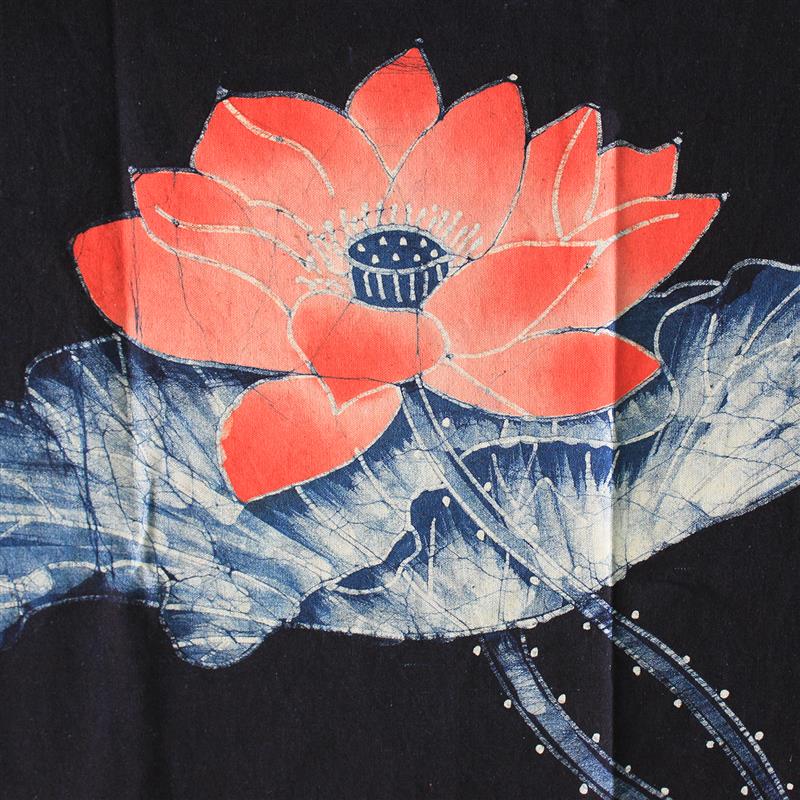 禅意蜡染画荷花手工古典挂画门帘中国风壁画客厅卧室隔断帘装饰画