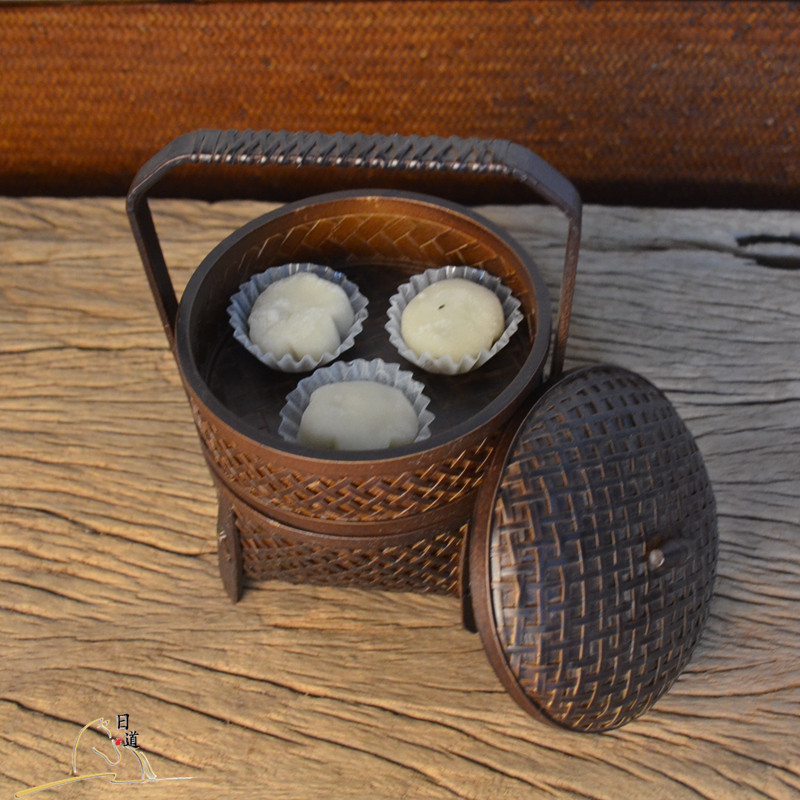 日式食盒 竹编漆器双层提篮 果篮糕点盘 复古大漆便携茶具收纳盒