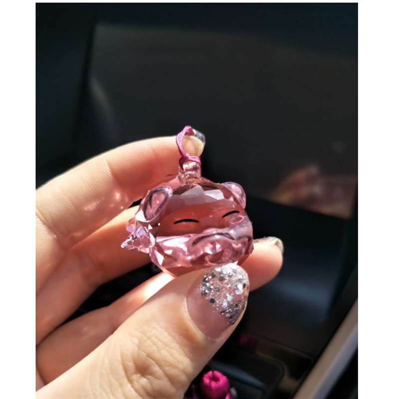 汽车挂件高档水晶招财猫车挂挂饰 猪猪创意车内吊饰后视镜女神款
