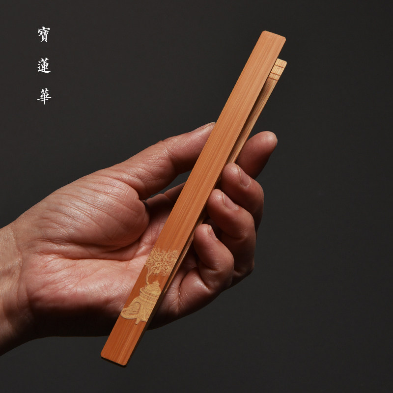 袁江手工留青竹刻玉竹茶夹 竹制茶杯夹子 茶道竹夹六君子茶道配件