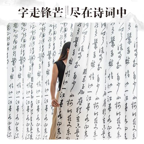 新中式书法隔断帘透光不透人中国风纱帘山水画禅意书房客厅背景帘
