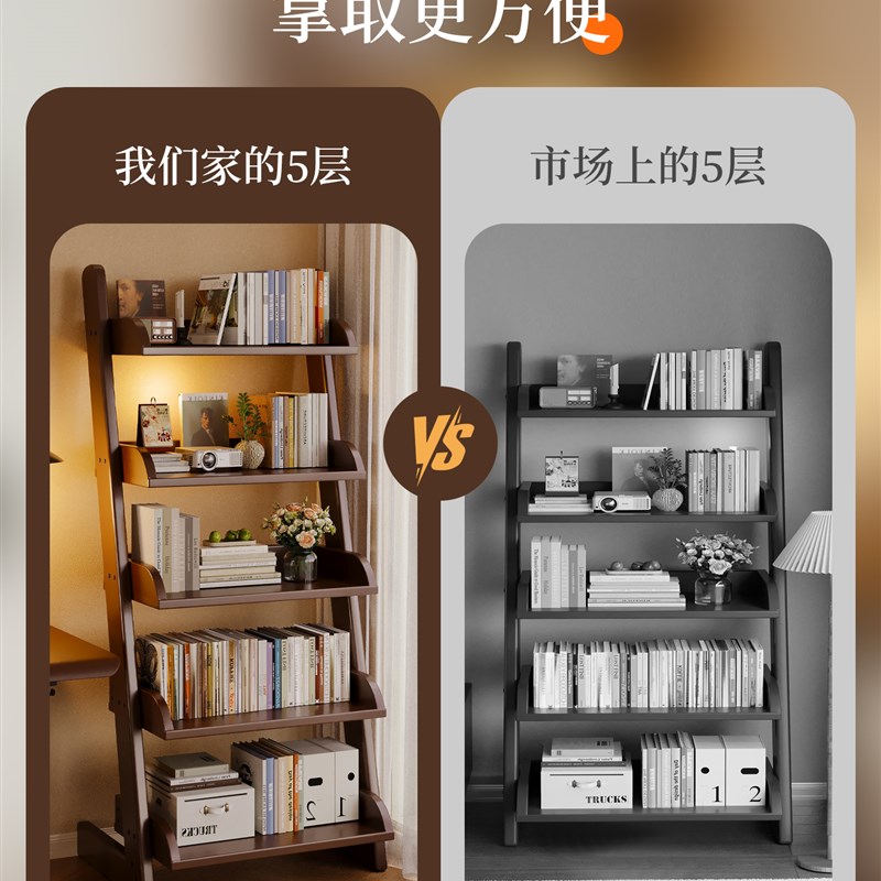 实木书架客厅落地置物架家用儿童多层收纳储物转角柜简易展示架子