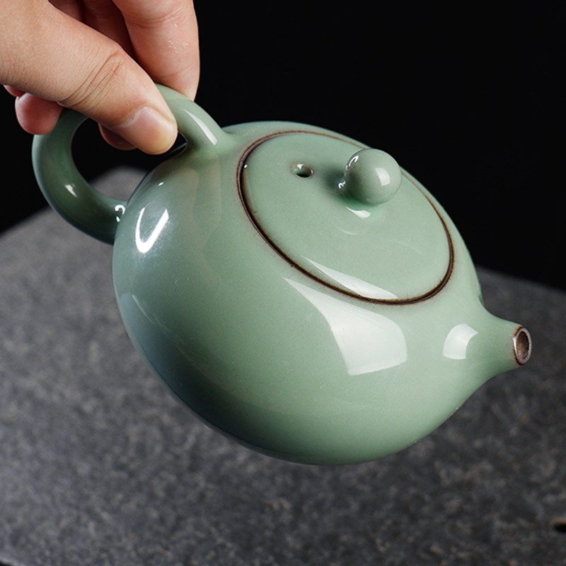 凝香阁 铁胎官窑梅子青西施壶单壶 陶瓷茶具泡茶壶家用喝茶大容量