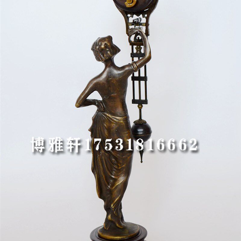 摇摆钟纯铜西洋人物塑像机械发条摆钟 古玩趣味摆动座钟