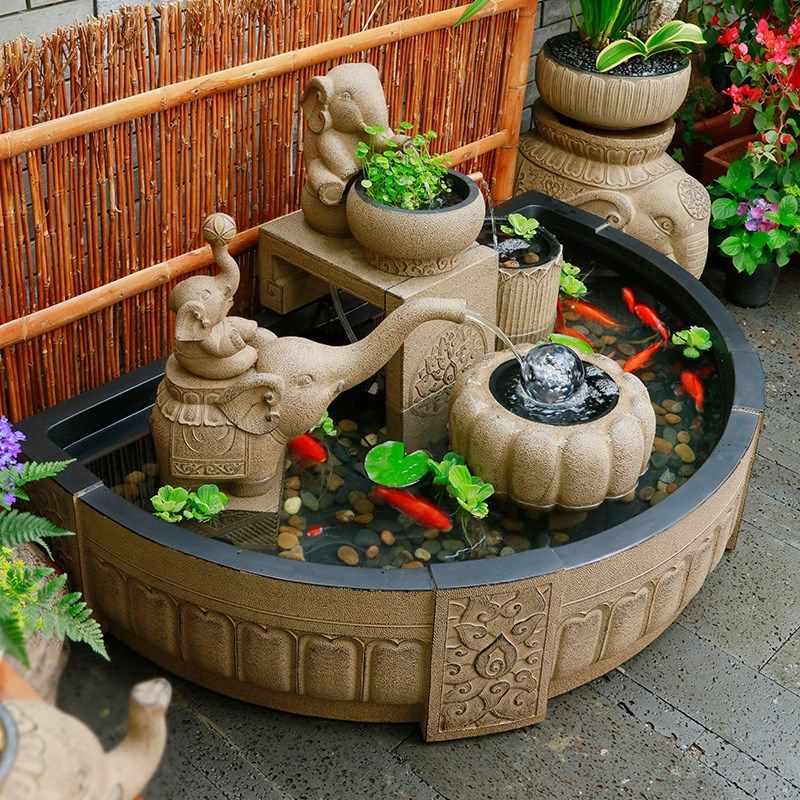 户外庭院大型鱼池流水摆件花园喷泉造景布置景观水系室外鱼缸装饰