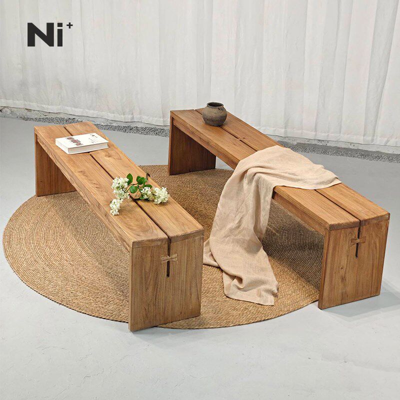 Ni+尼家全实木长凳侘寂风餐椅家用凳子客厅设计师网红原木长条凳