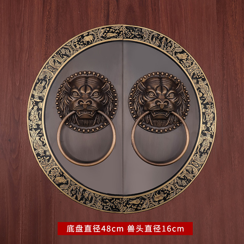 包邮中式明式彷古大门纯铜拉手兽头门环覆古圆形把手对开门铜配件