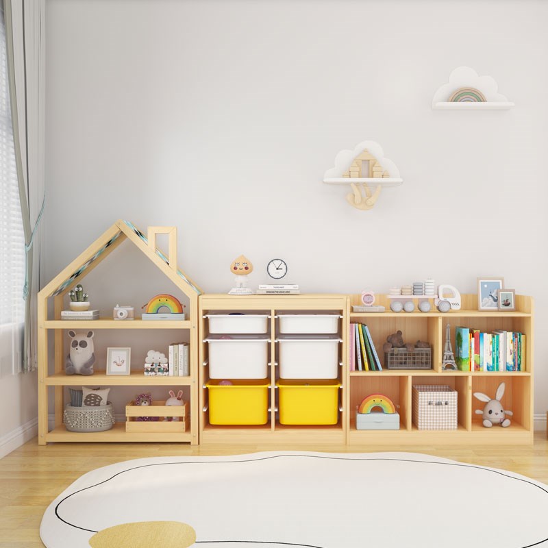 幼儿玩具收纳层架幼儿园家用大容量儿童储物整理架实木置物架收纳