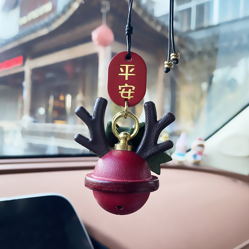麋鹿平安汽车挂件后视镜车内吊饰保平安车载吊坠车挂饰圣诞皮铃铛